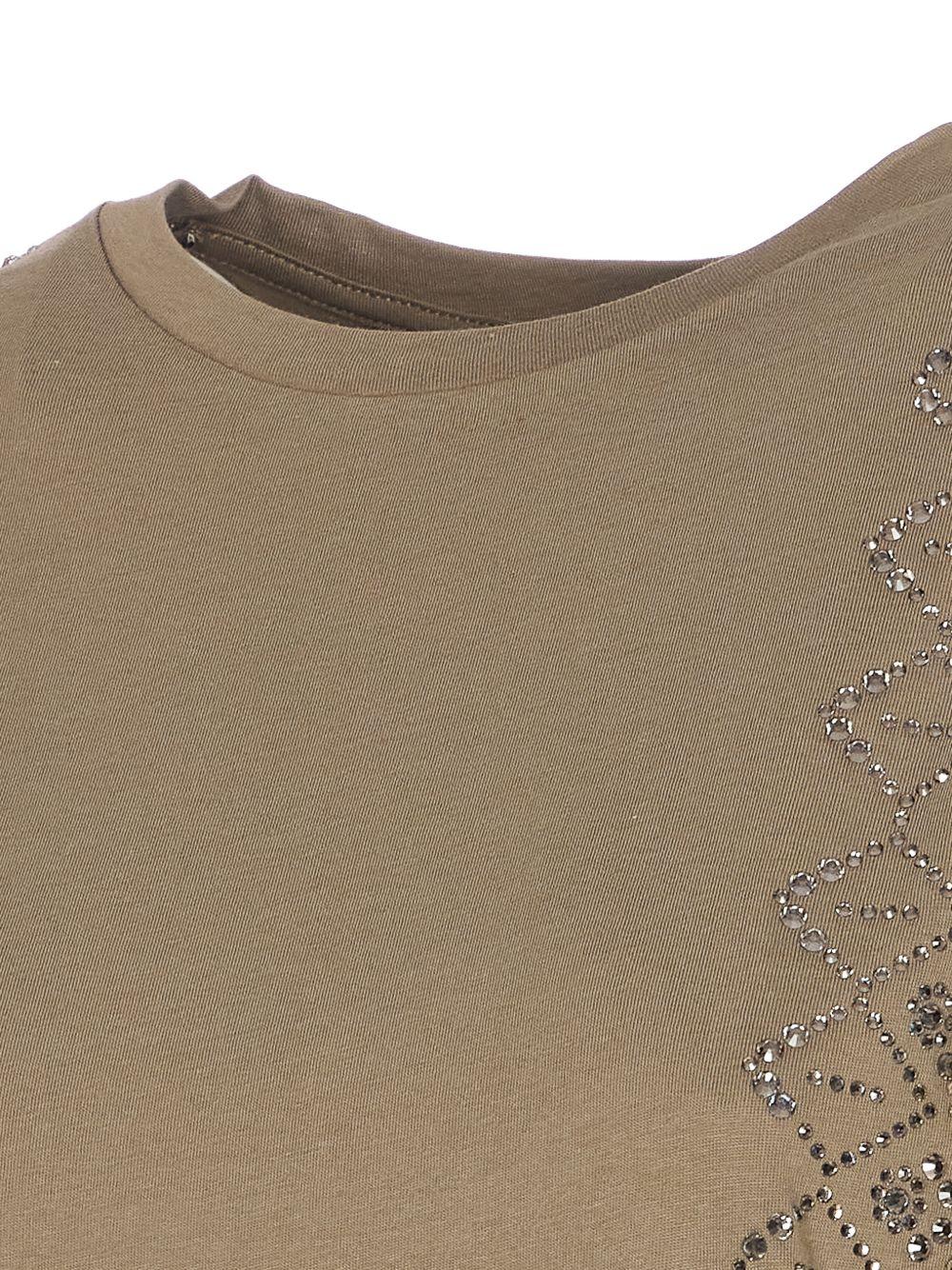 LIUJO T-shirt verde con ricami impreziosita da strass