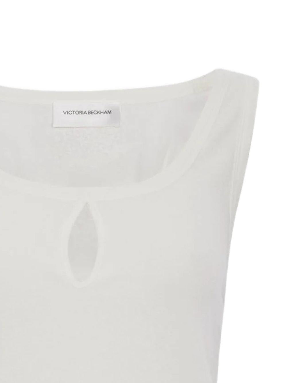 VICTORIA BECKHAM Top bianco aderente in cotone e lino