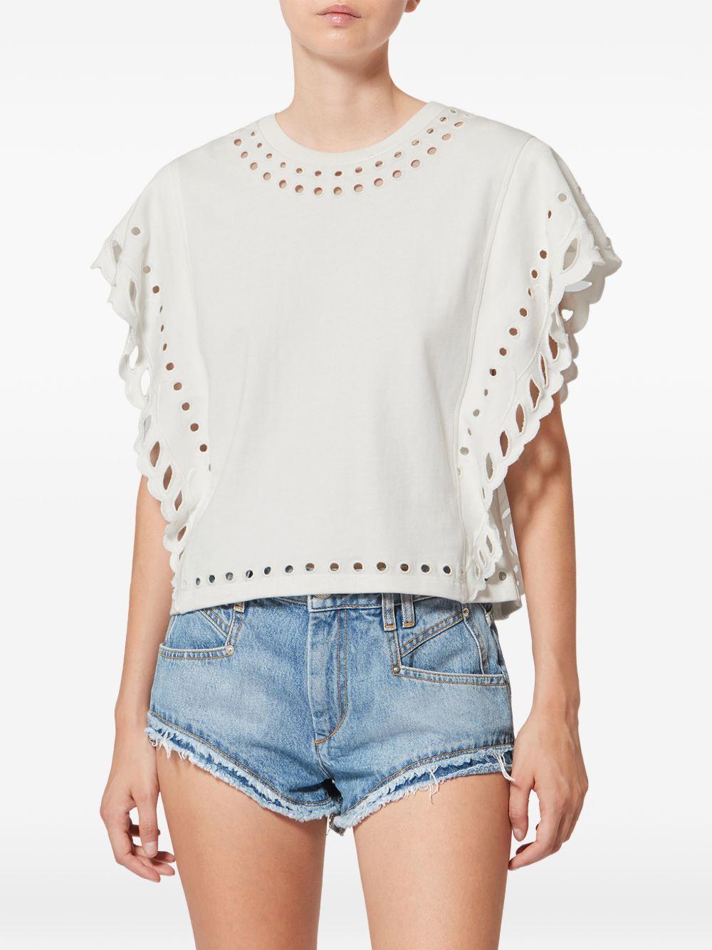 MARANT ETOILE T-shirt Odyle in cotone bianco con rifiniture traforate