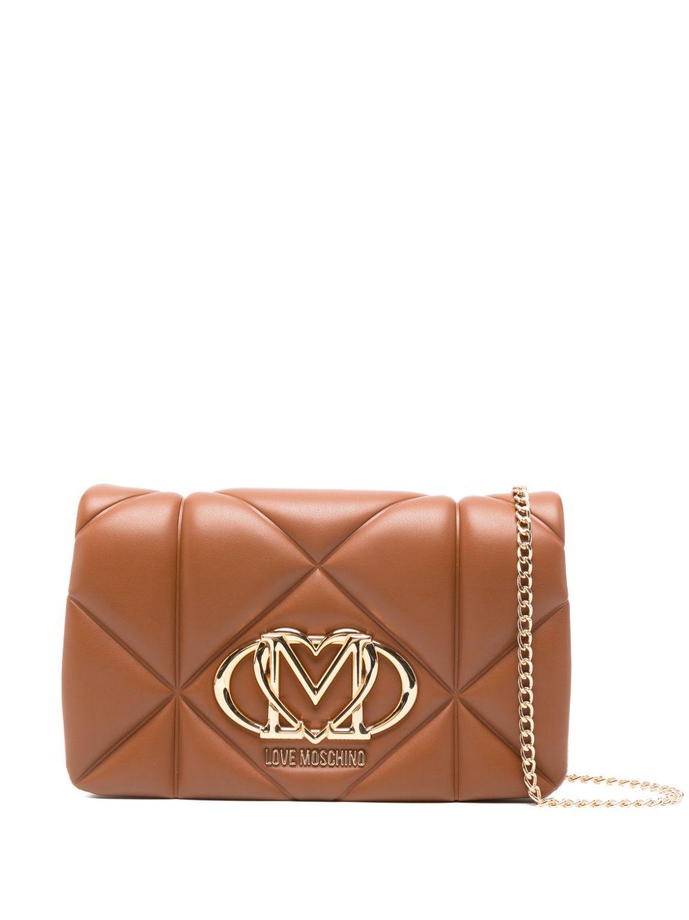 LOVE MOSCHINO Borsa marrone trapuntata con placca logo