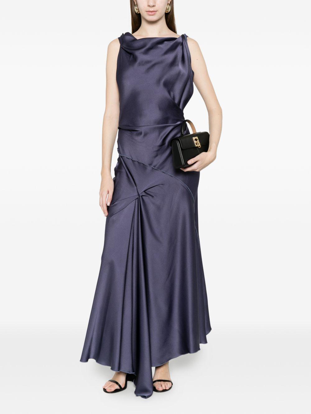 VICTORIA BECKHAM Abito lungo satinato blu con orlo asimmetrico