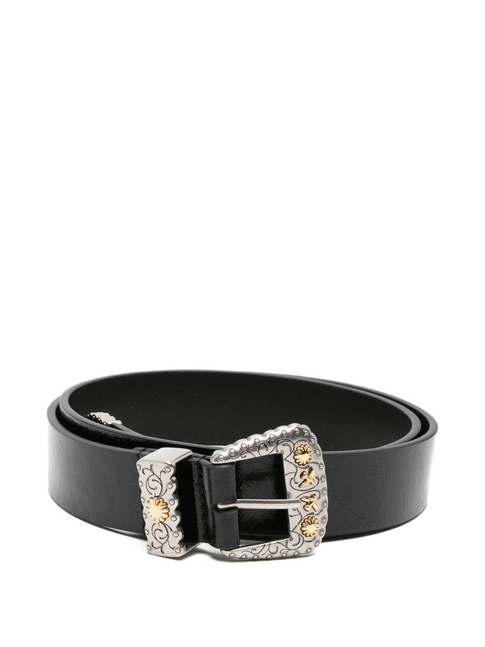 PINKO Cintura Trittico in pelle nera