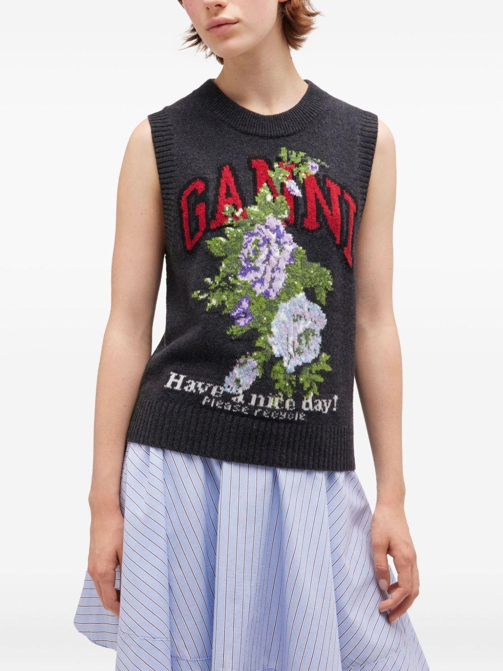 GANNI Gilet in maglia con grafica floreale