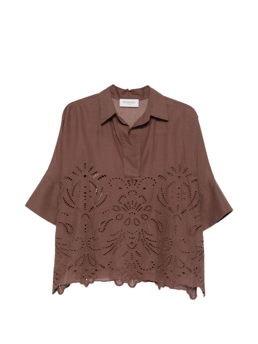 ERMANNO FIRENZE Camicia a maniche corte in cotone marrone