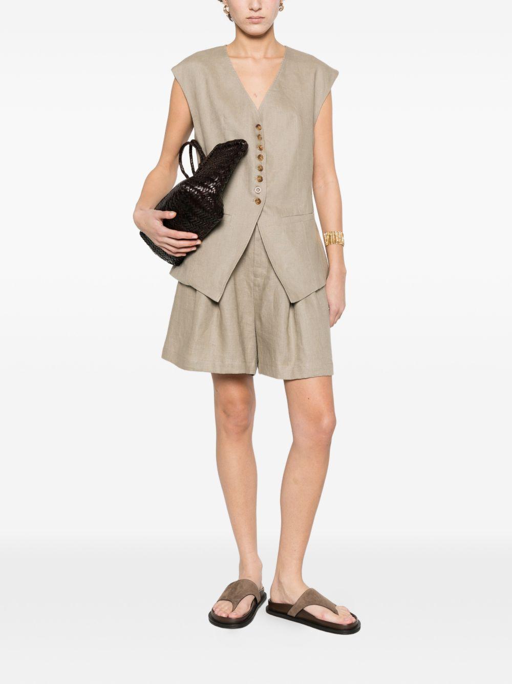 ELEH Gilet in lino beige con scollo a V