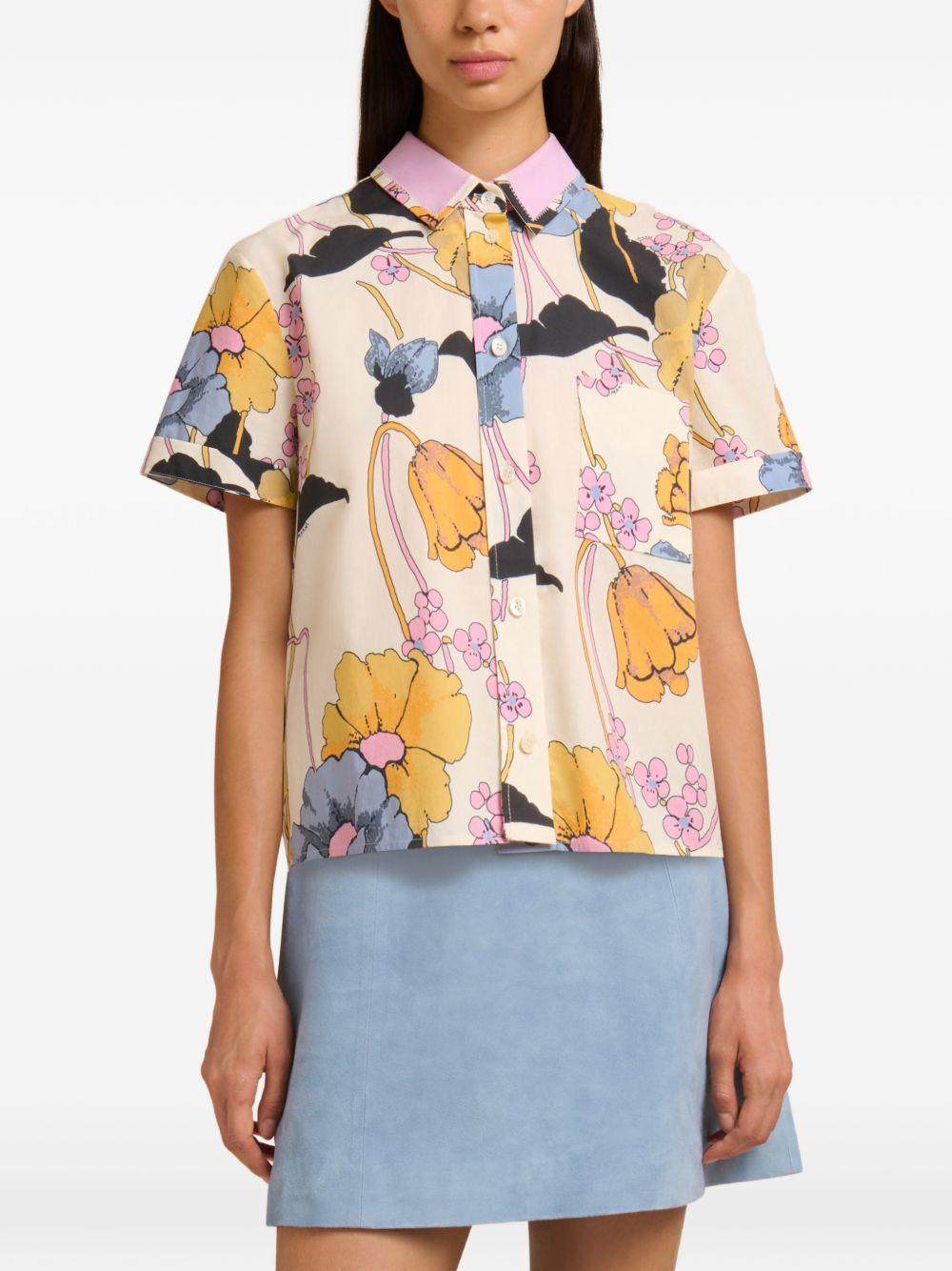 MARNI Camicia rosa a maniche corte con grafica florale