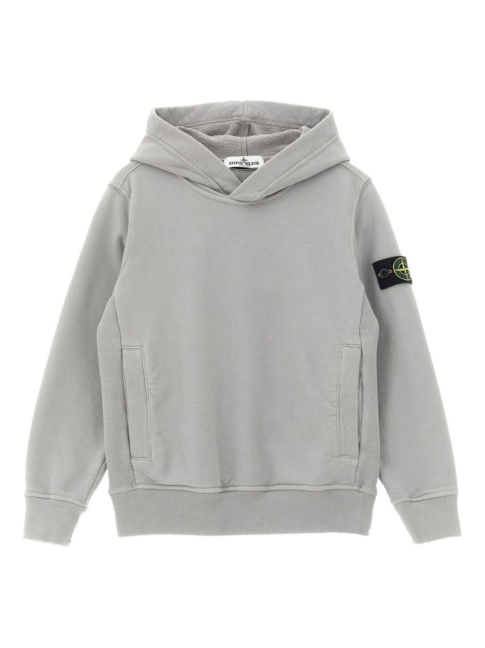STONE ISLAND Felpa con cappuccio in cotone grigio