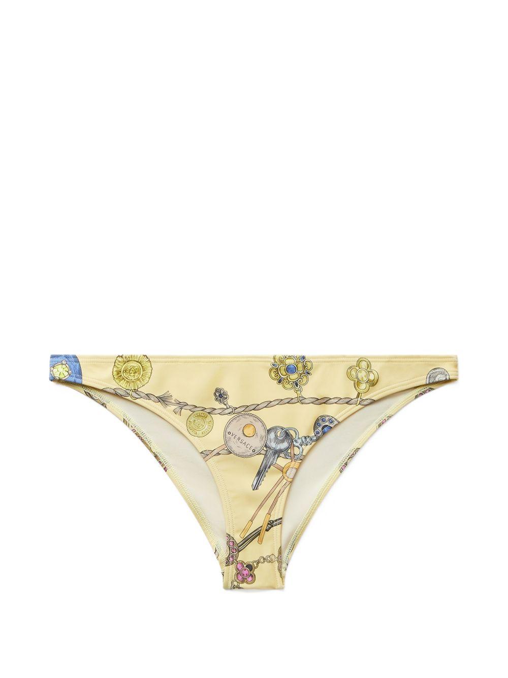 VERSACE Slip bikini giallo con stampa gioielli multicolor
