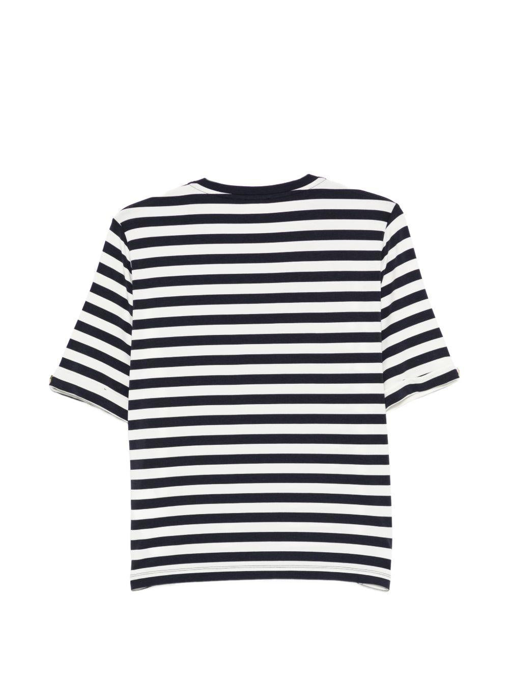 LIUJO T-shirt bianca a righe blu con scollo a V