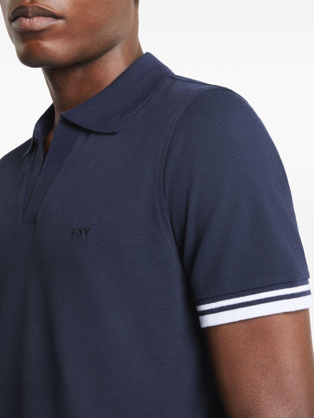 FAY Polo in cotone blu scuro con scollo a V