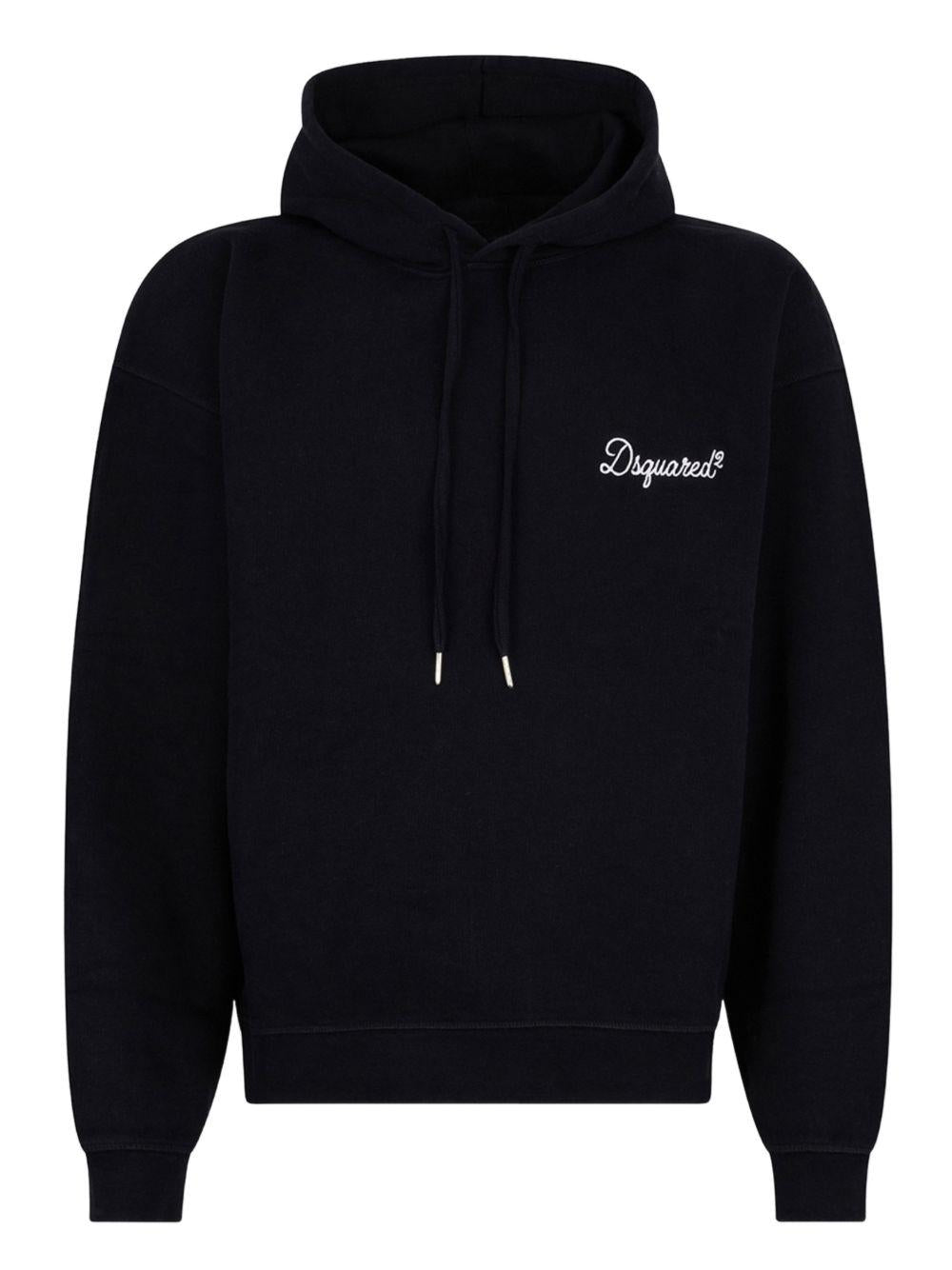 DSQUARED2 Felpa nera in cotone con cappuccio