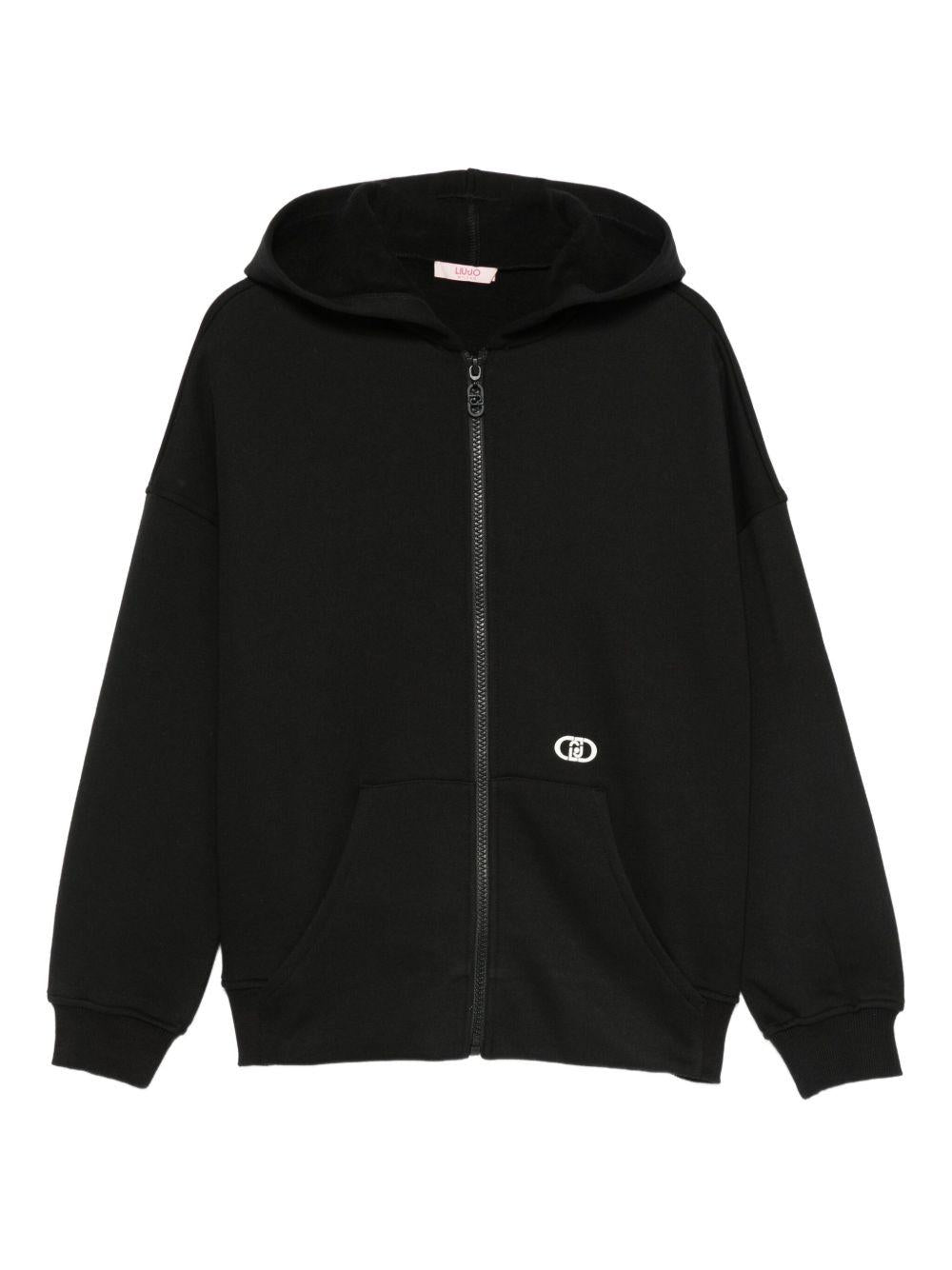 LIUJO Felpa in cotone nero con cappuccio e zip