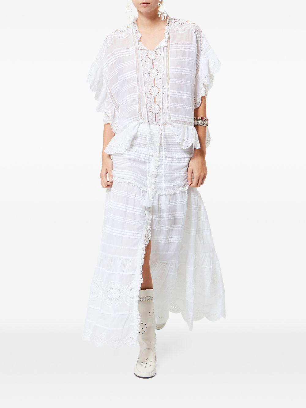 MARANT ETOILE Top Payton in stile caftano in cotone e pizzo floreale bianco