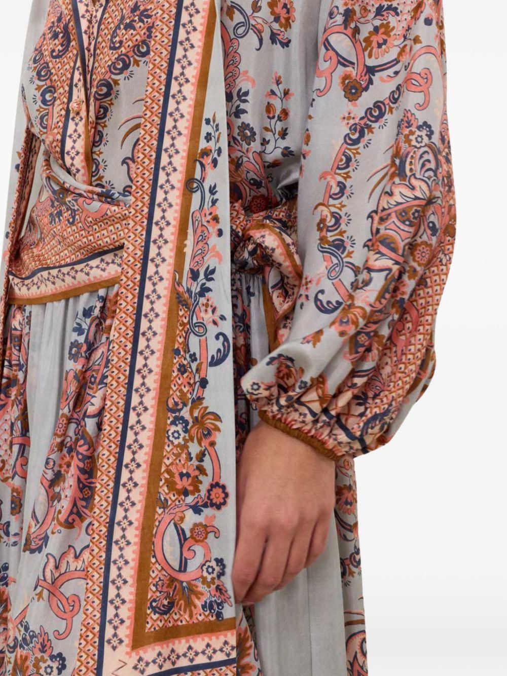 ZIMMERMANN Blusa Aster con fiocco al collo in seta stampa paisley blu