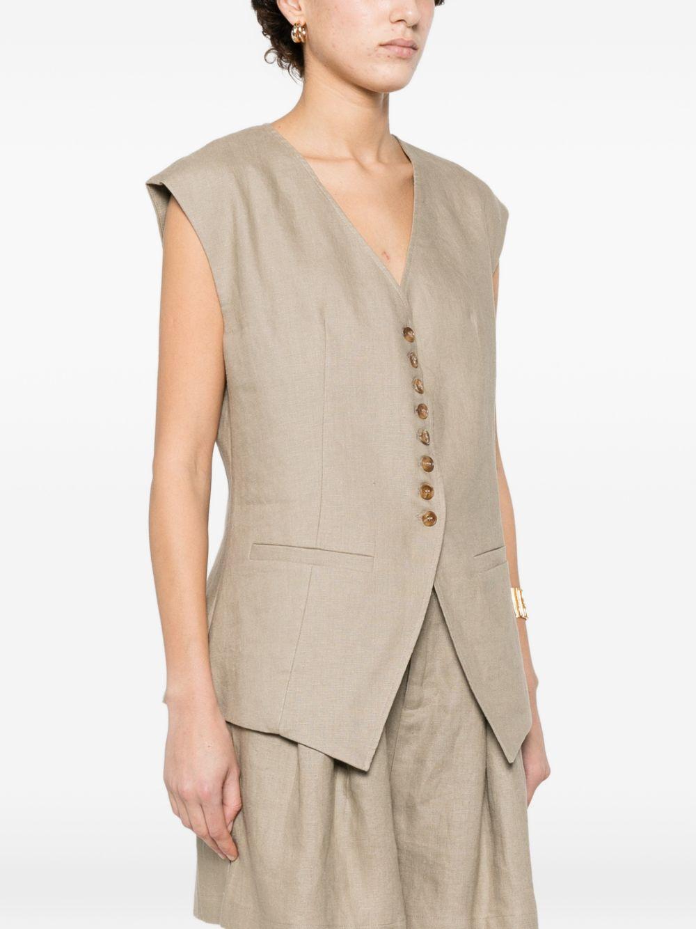 ELEH Gilet in lino beige con scollo a V