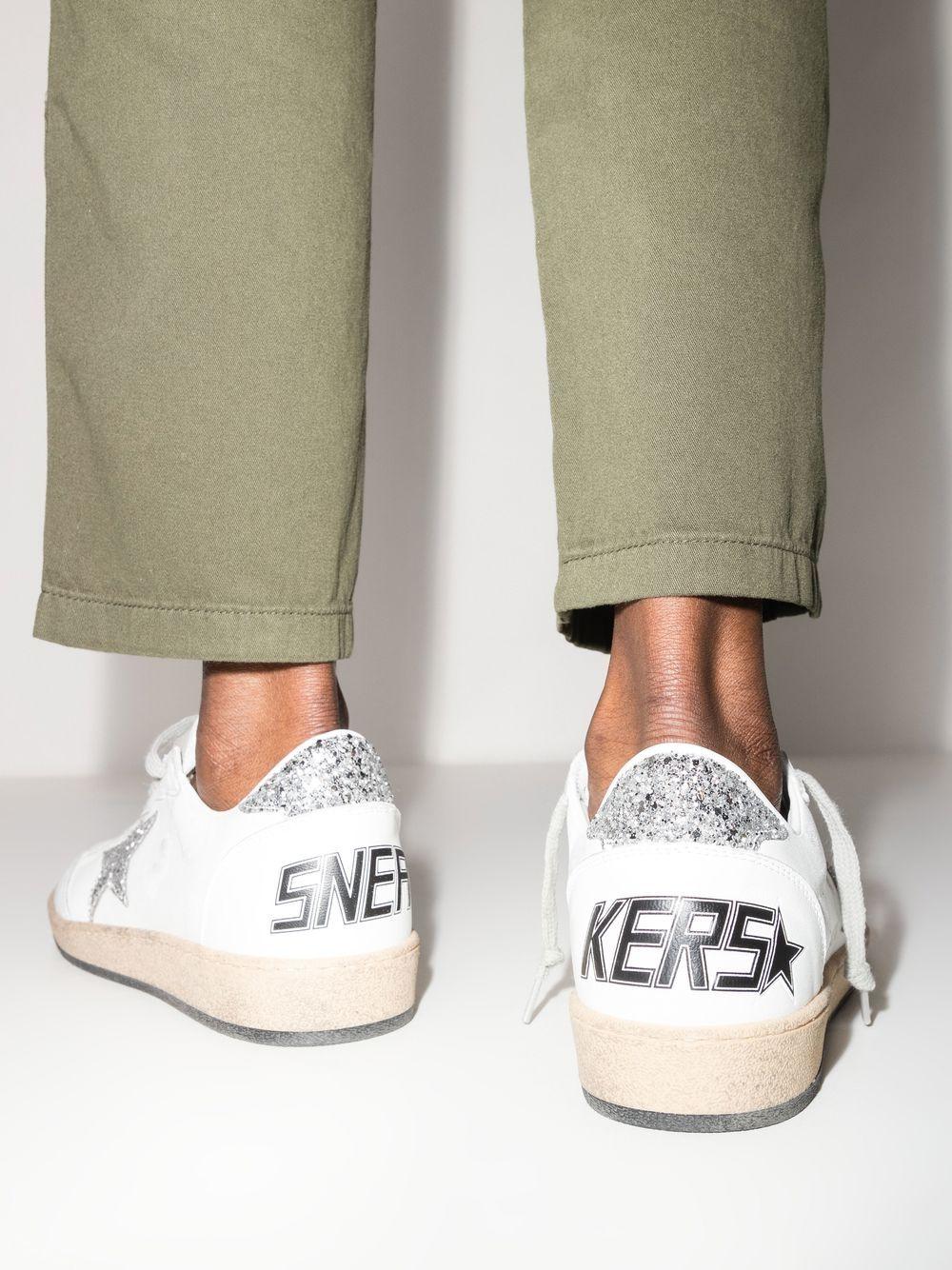 GOLDEN GOOSE Sneakers Ball Star in pelle bianca con dettagli glitter argento