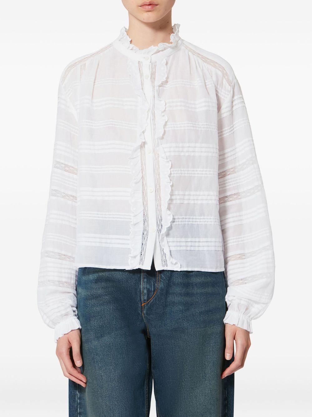 MARANT ETOILE Blusa bianca in cotone con dettagli in pizzo