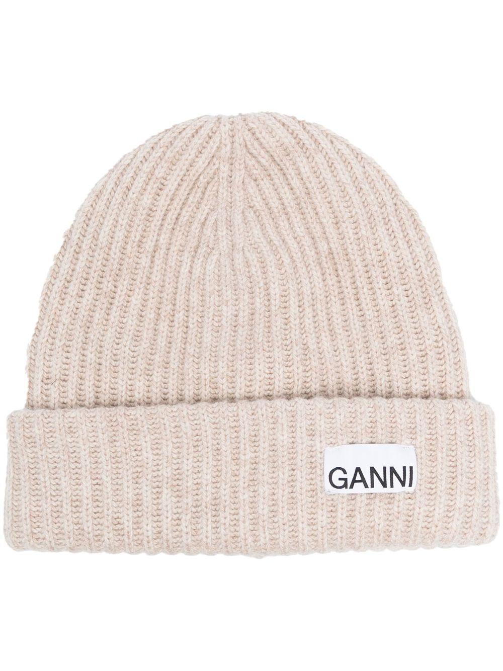 GANNI Berretto beige con logo
