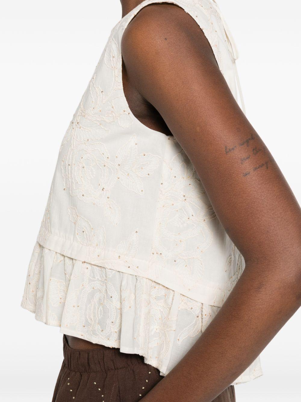 LIUJO Top in san gallo con rouches in vita