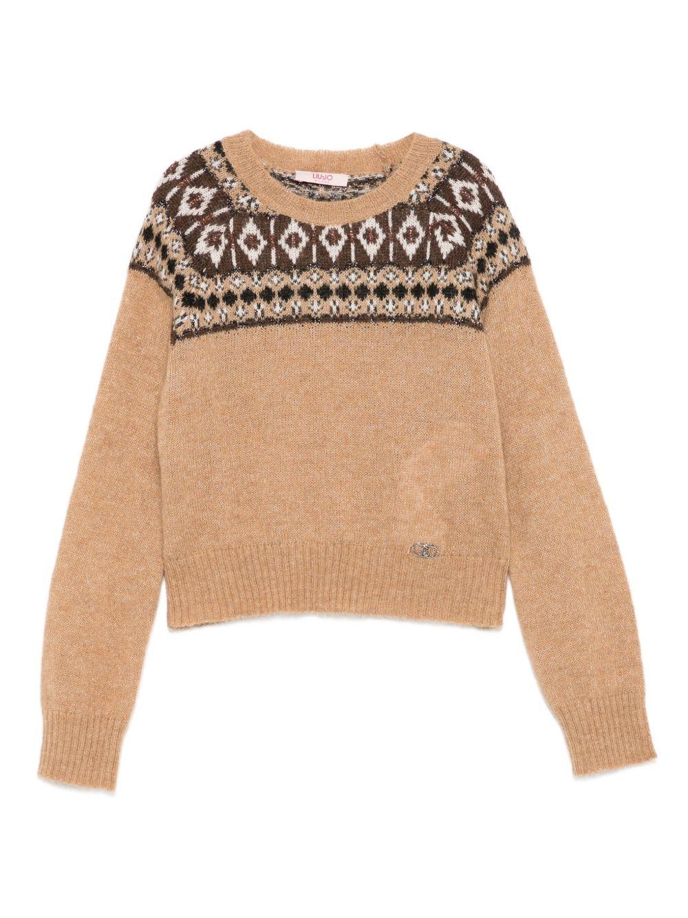 LIUJO Maglia beige girocollo con fantasia