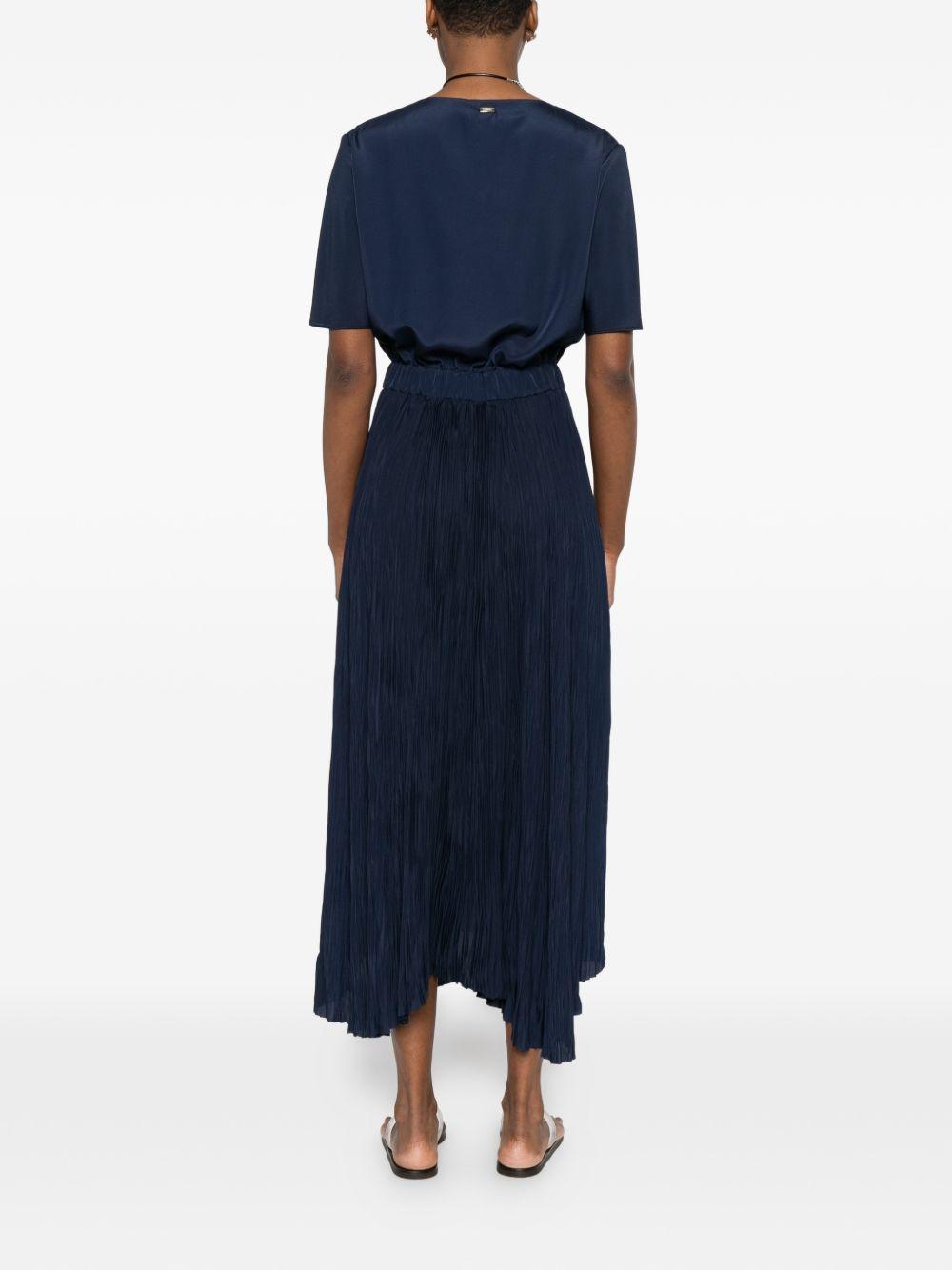HERNO Abito lungo blu navy con gonna plissettata