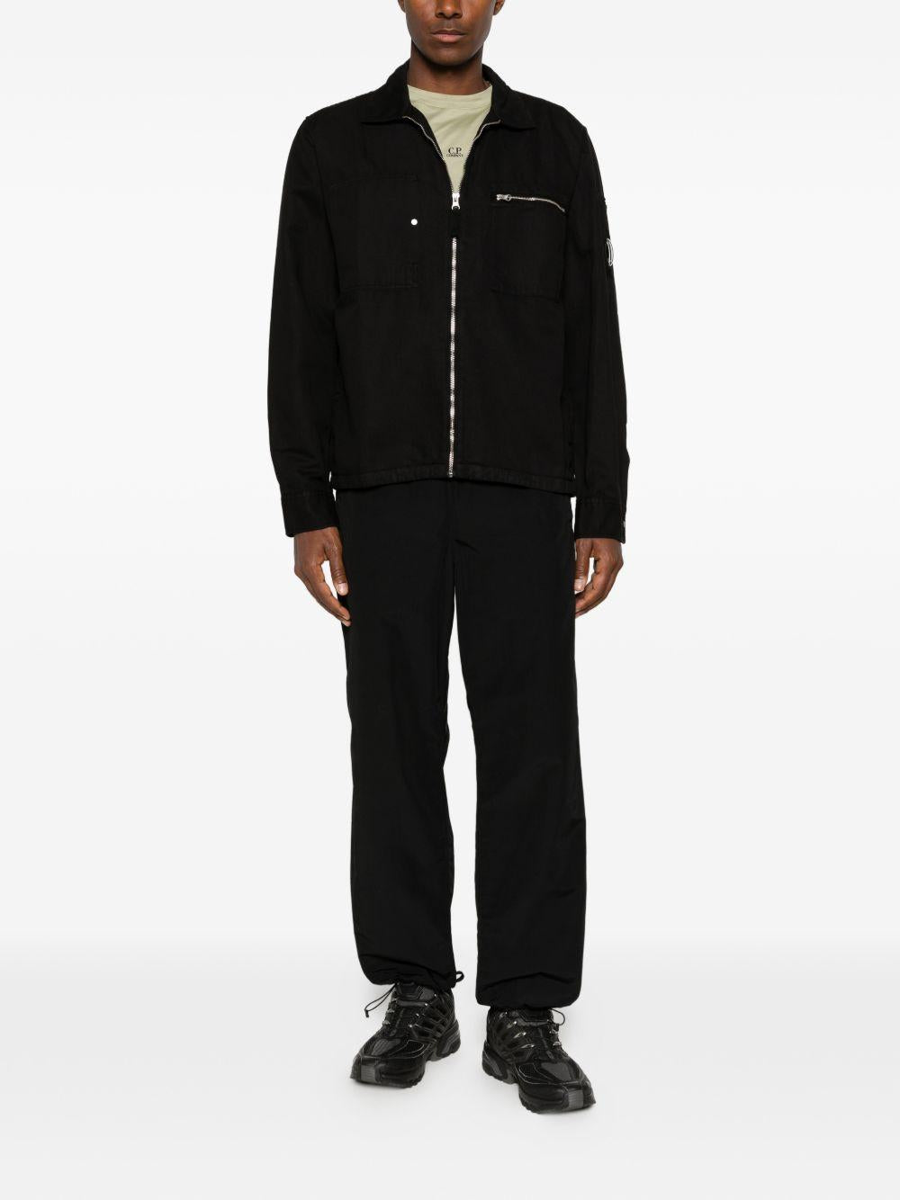 CP COMPANY Camicia con zip in cotone misto lino nero