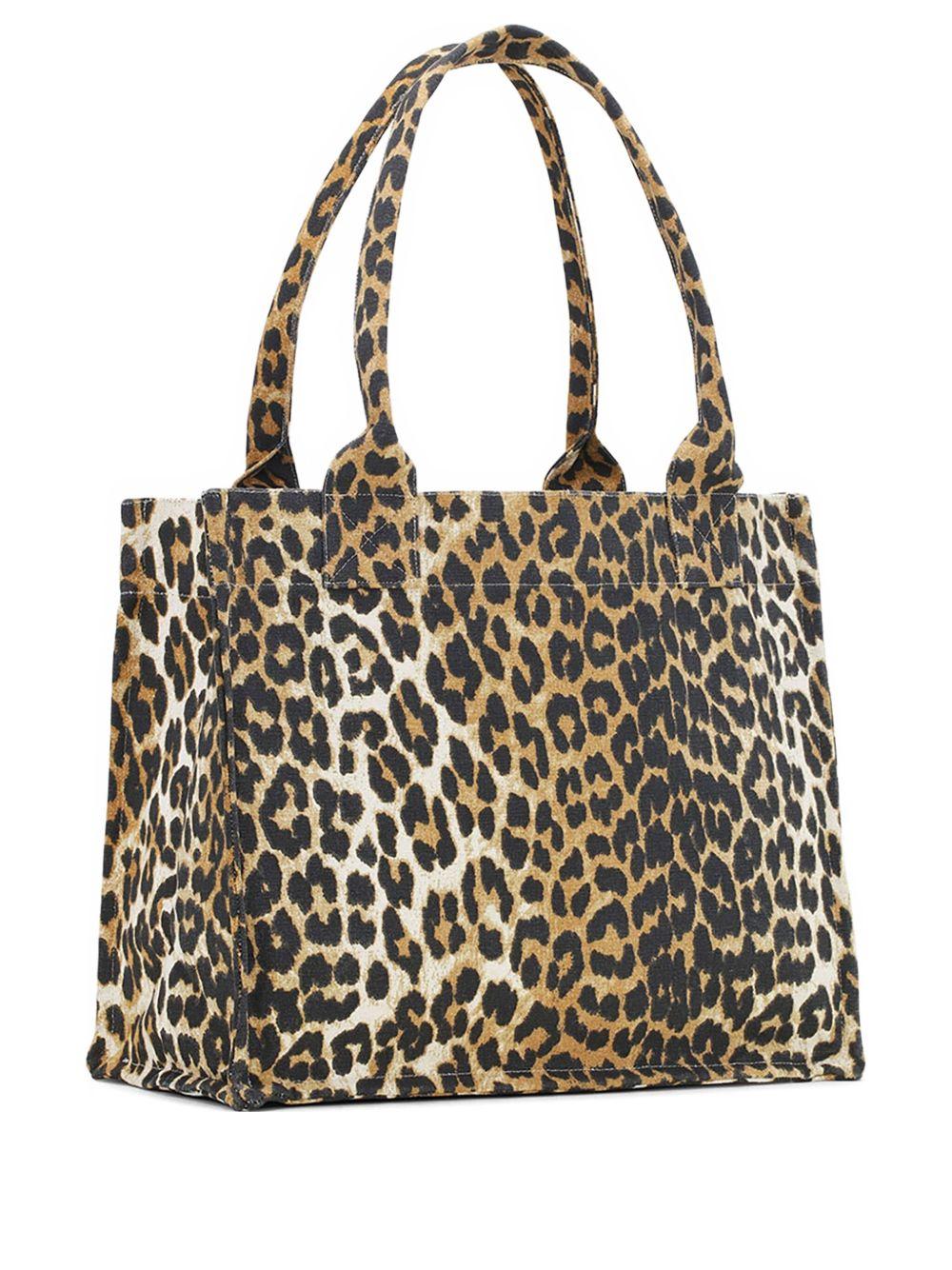 GANNI Borsa tote Large con stampa leopardata