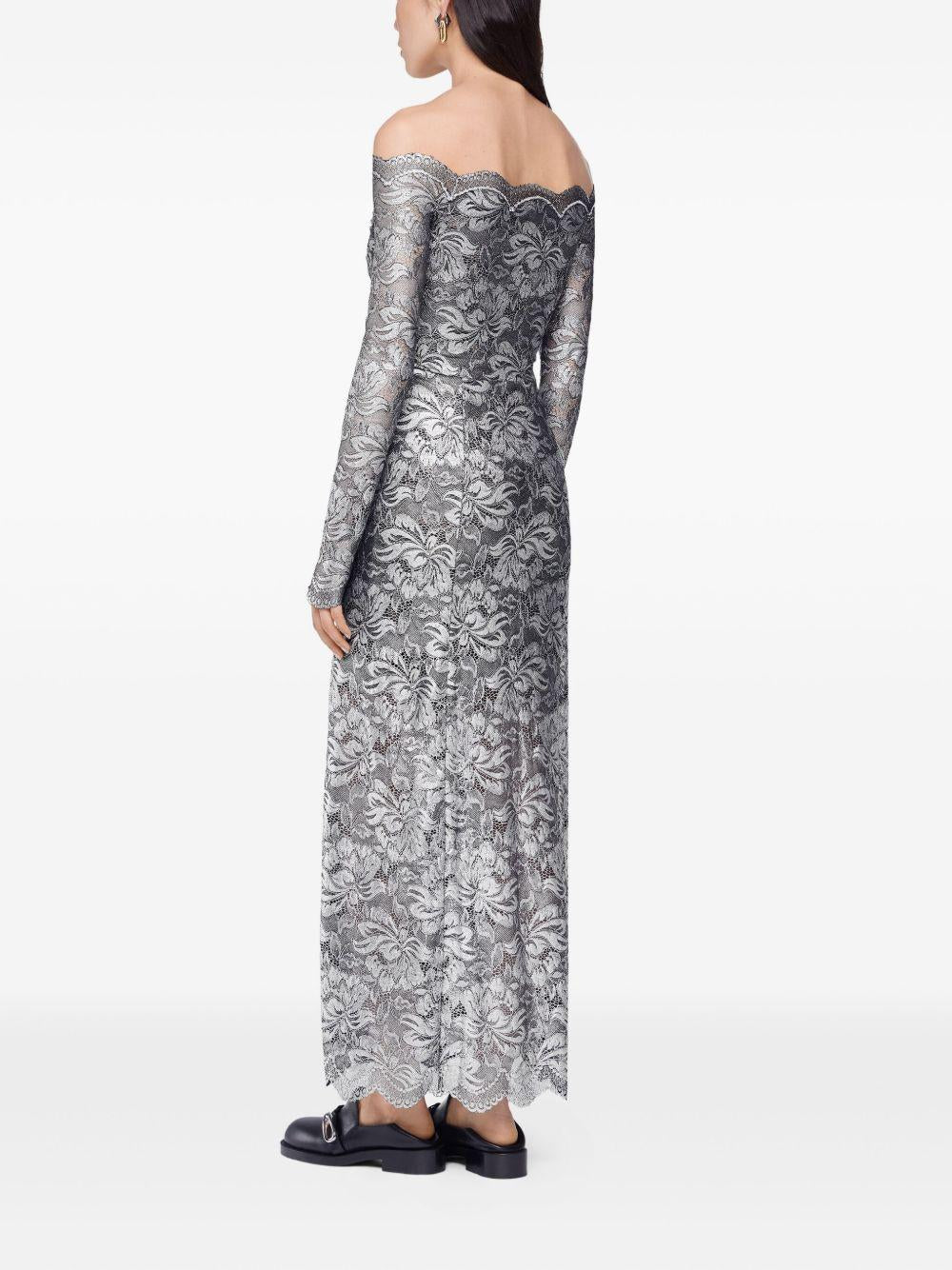 RABANNE Abito lungo in pizzo color argento<BR/><BR/>