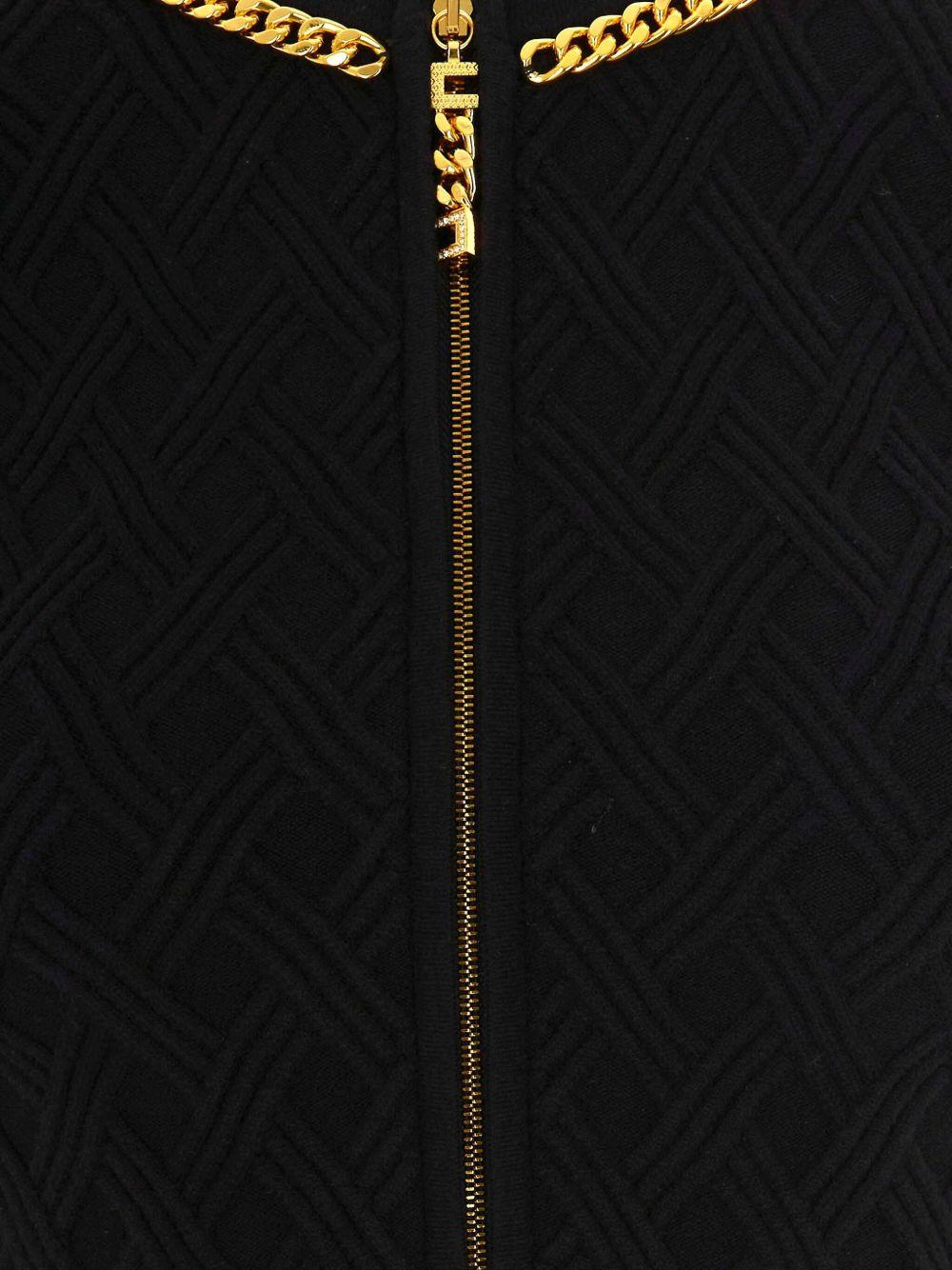 ELISABETTA FRANCHI Cardigan nero con zip e catenina dorata