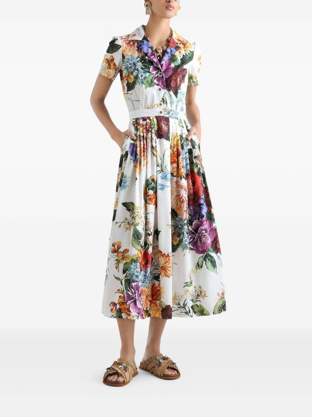 DOLCE e GABBANA Abito midi in popeline stampa bouquet fiori
