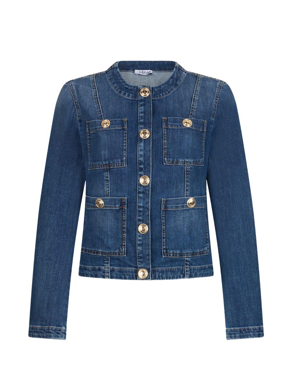 LIUJO Giacca in denim con collo alla coreana e tasche