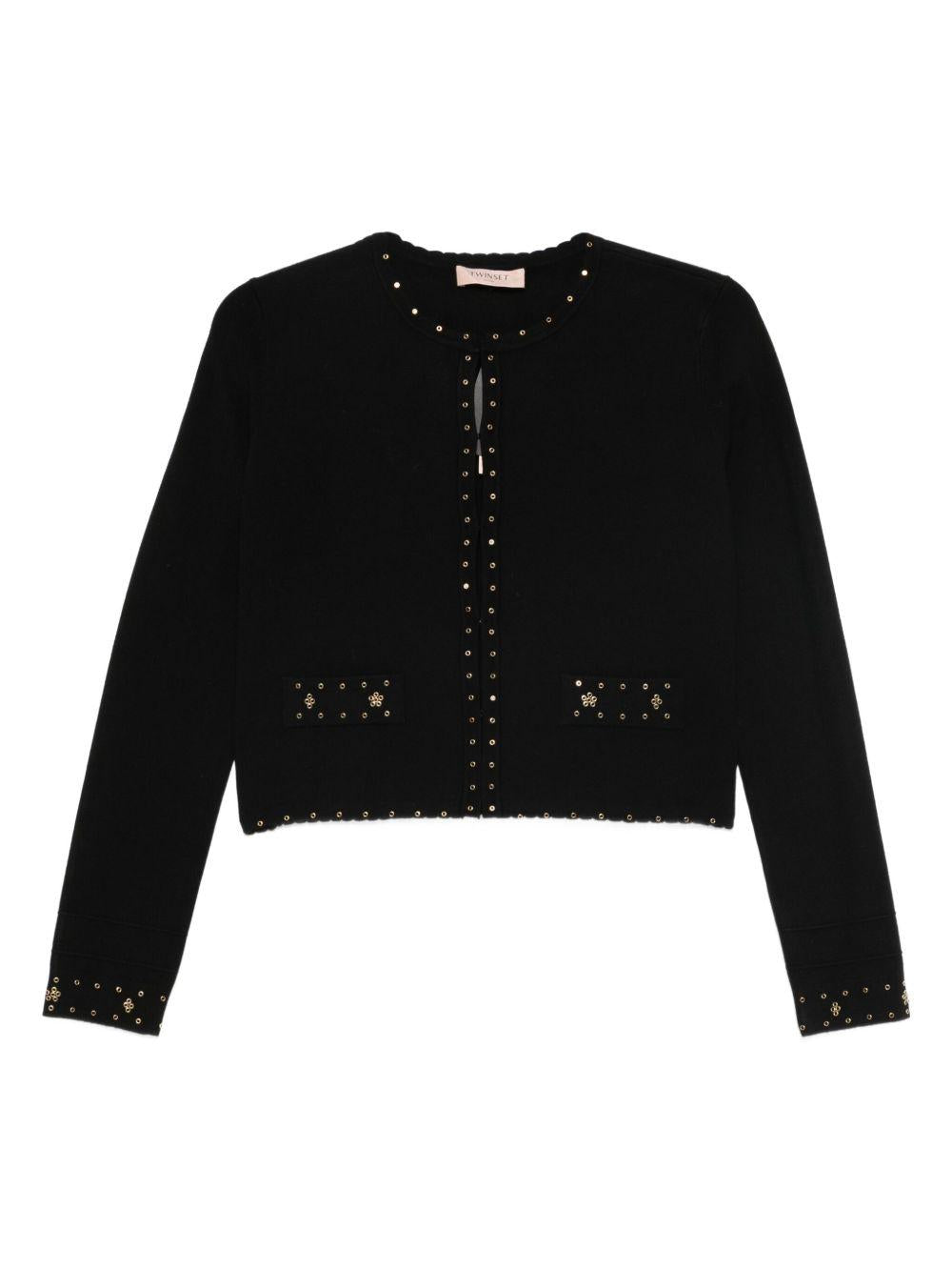 TWINSET Cardigan nero con piccole applicazioni