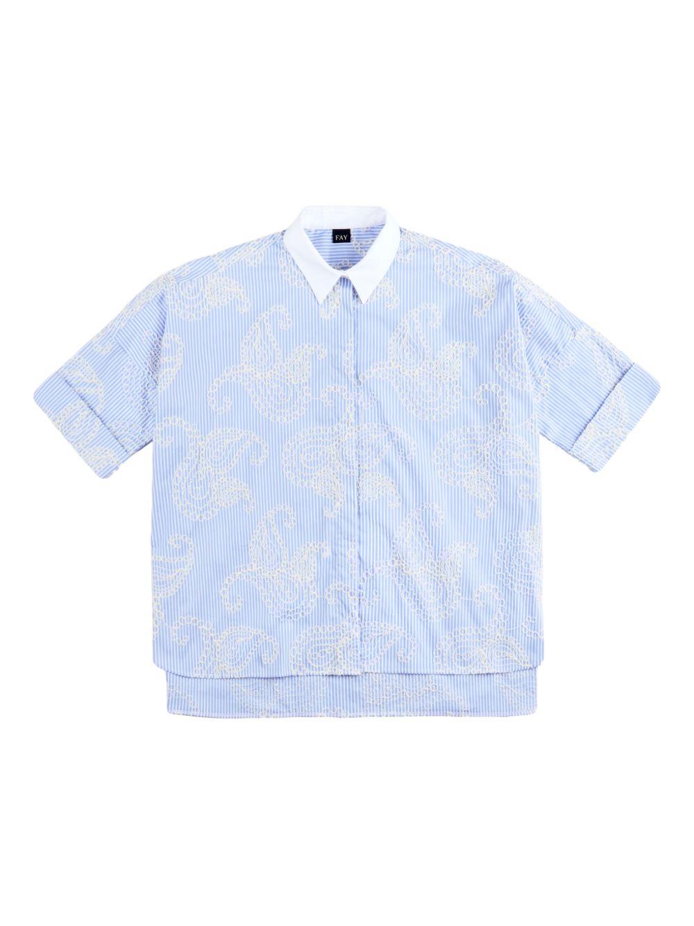 FAY Camicia in cotone a righe azzurre con ricami
