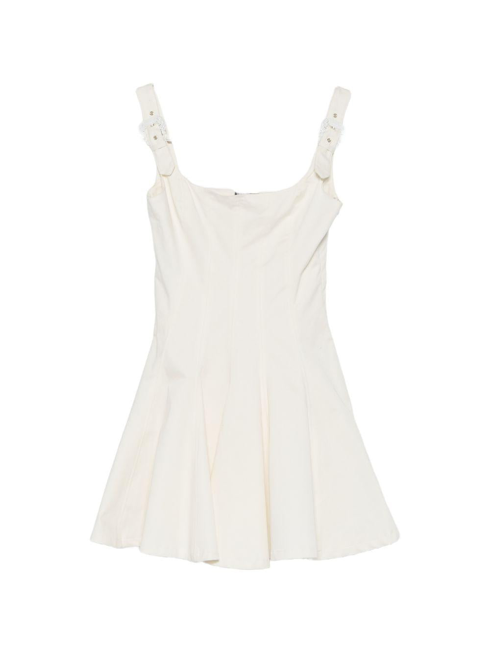 VERSACE JEANS COUTURE Abito corto bianco in cotone elasticizzato con spalline e gonna svasata