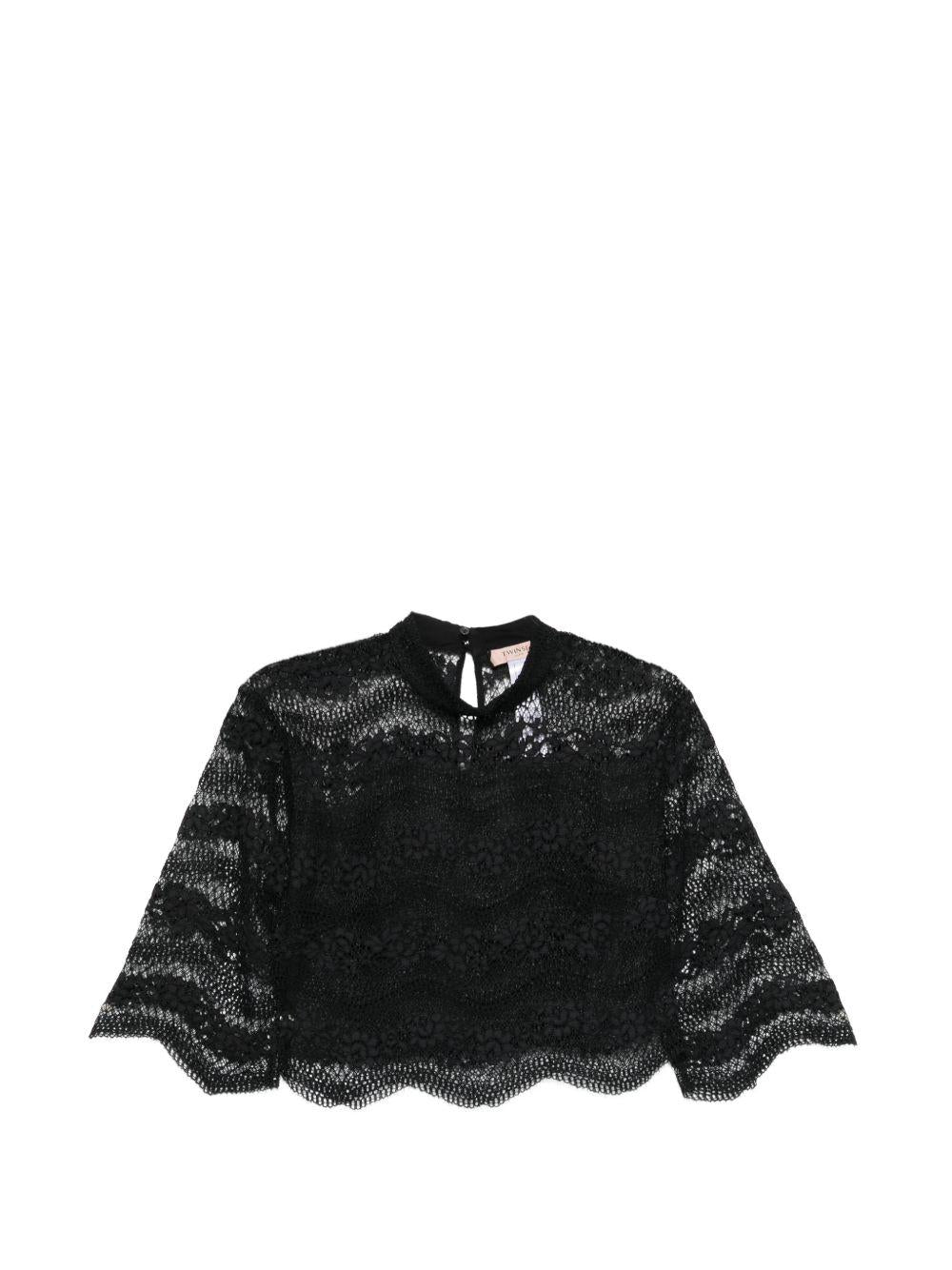 TWINSET Top nero in pizzo con maniche 3/4