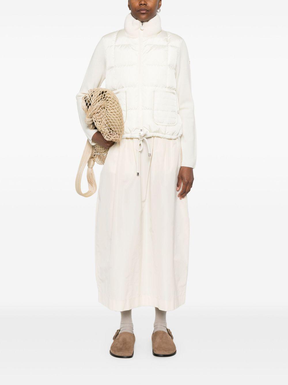MONCLER Cardigan imbottito bianco con maniche in lana