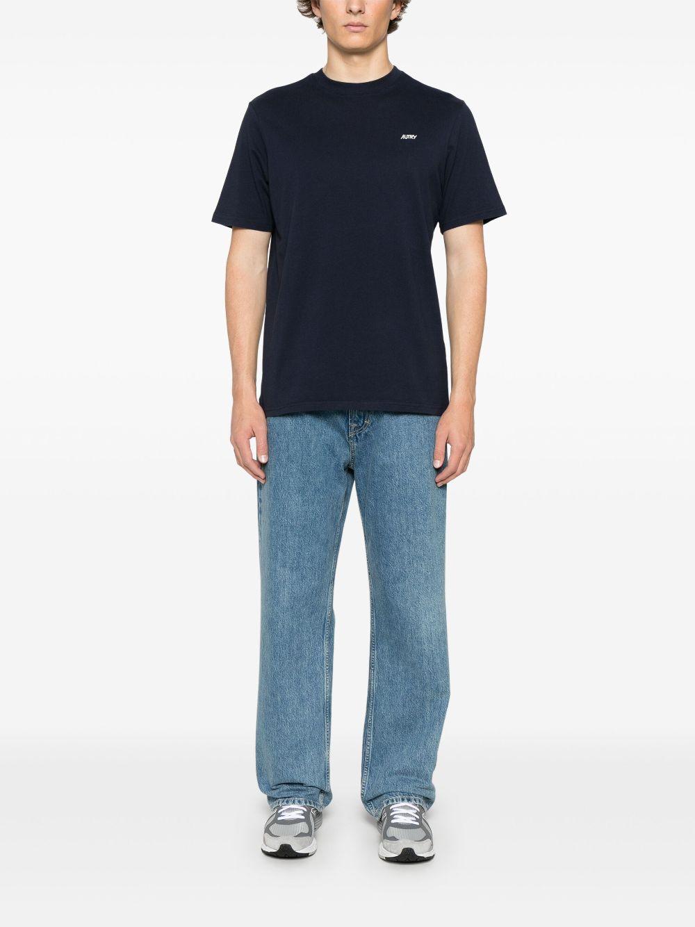 AUTRY T-shirt in cotone blu con stampa logo bianco