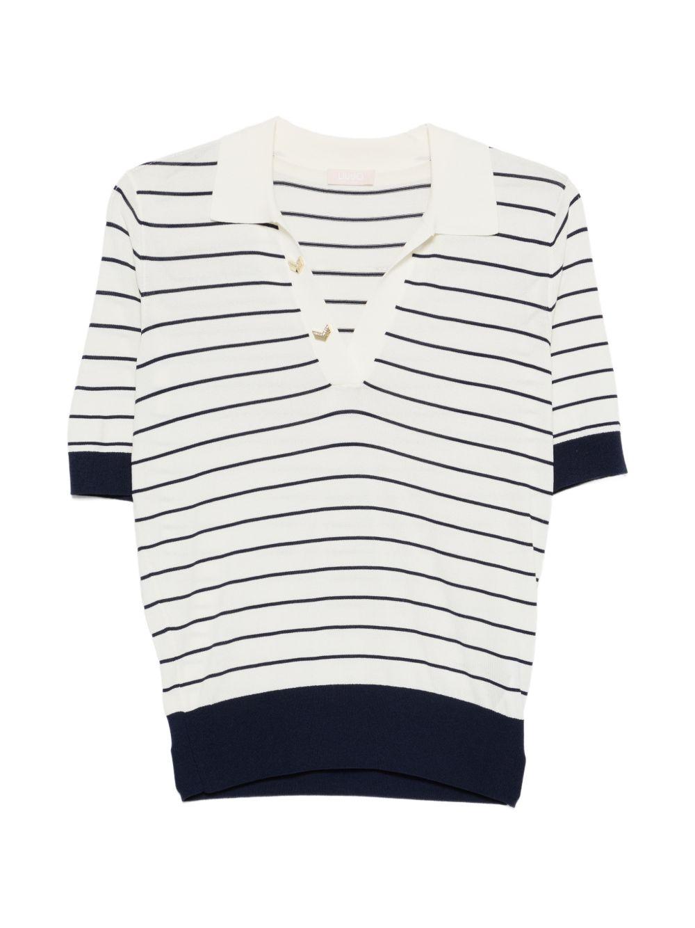 LIUJO T-shirt a polo bianca a righe blu