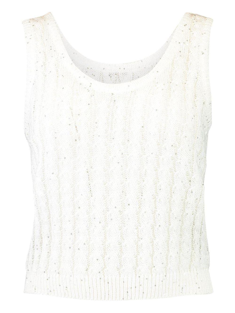 BRUNELLO CUCINELLI Top in lino bianco con strass