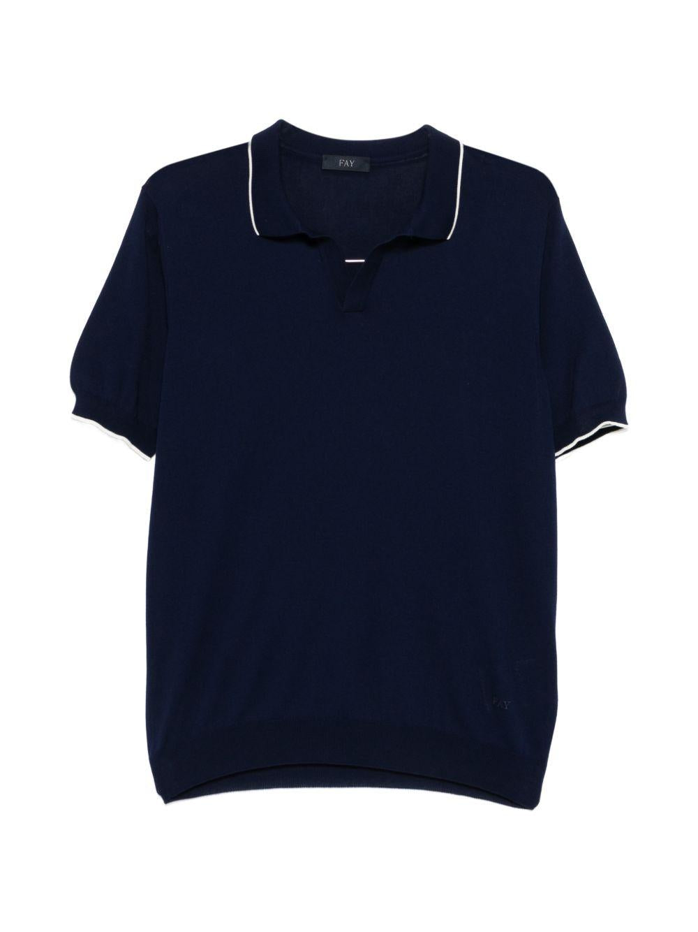 FAY Polo blu navy con profili a contrasto