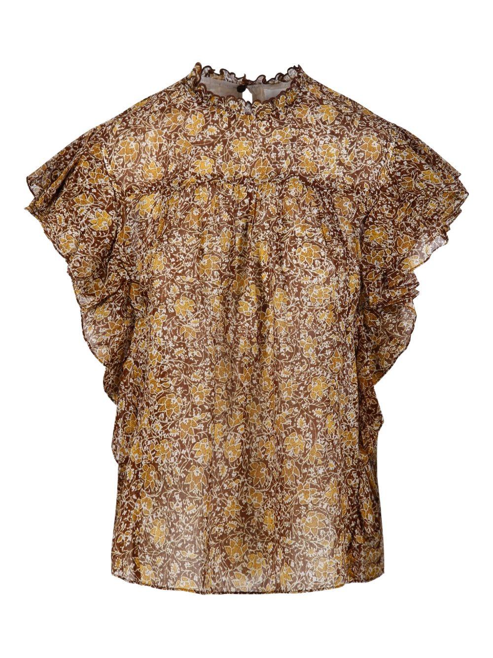 MARANT ETOILE Top in cotone marrone con stampa floreale