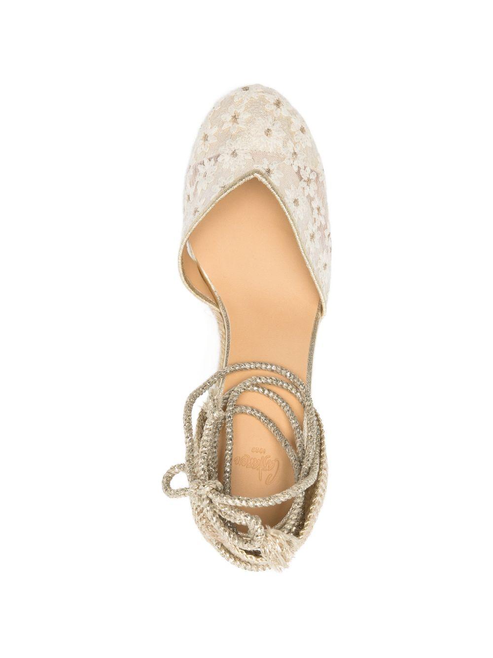 CASTANER Zeppe beige con ricamo floreale in pizzo