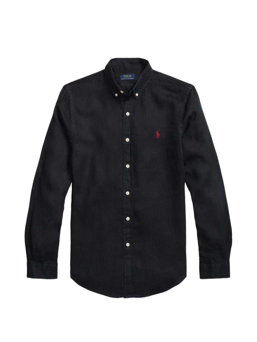 POLO RALPH LAUREN Camicia nera con logo ricamato sul petto