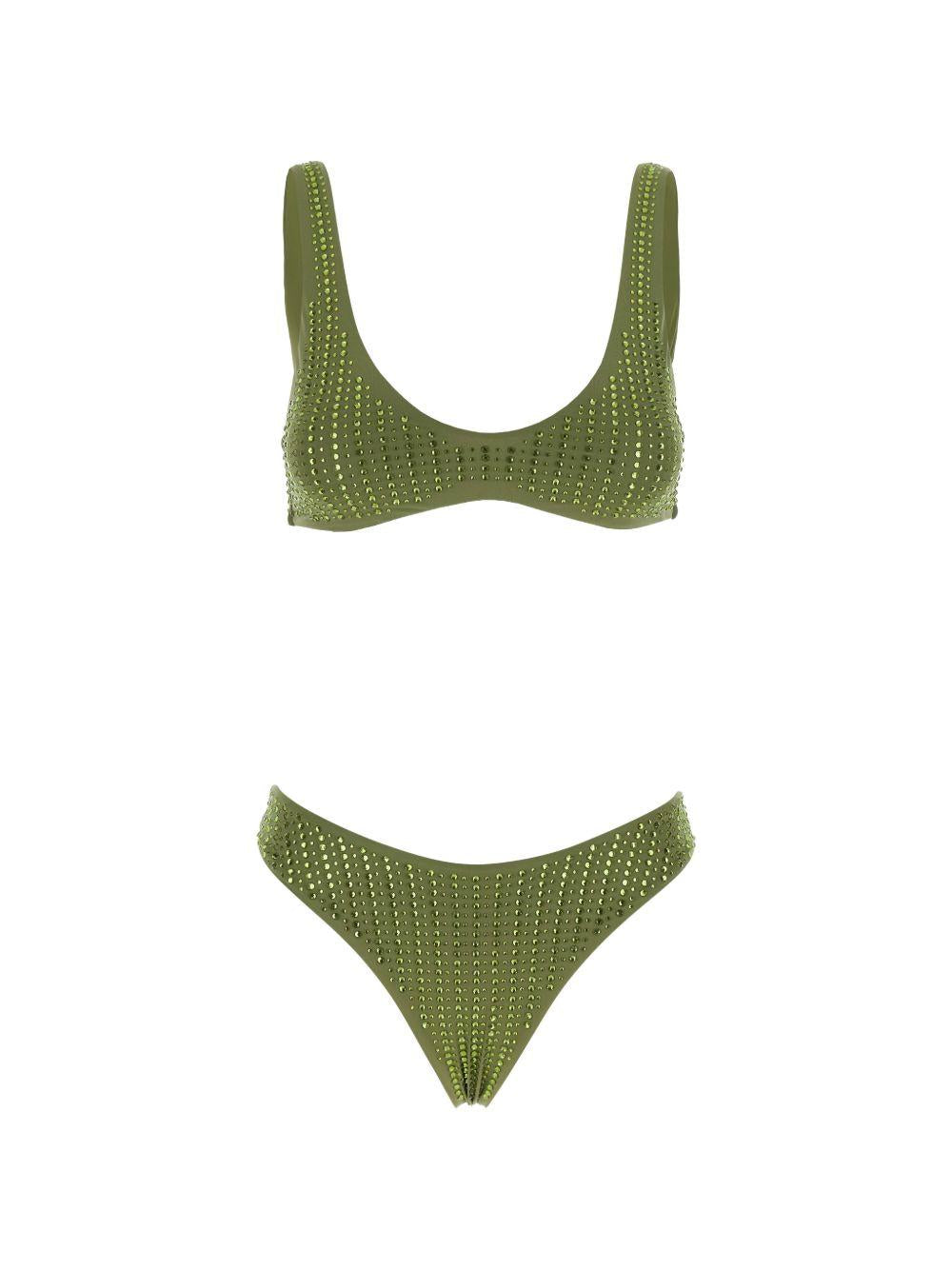 VENUJA Bikini Malibu verde con strass e brassiere sportiva