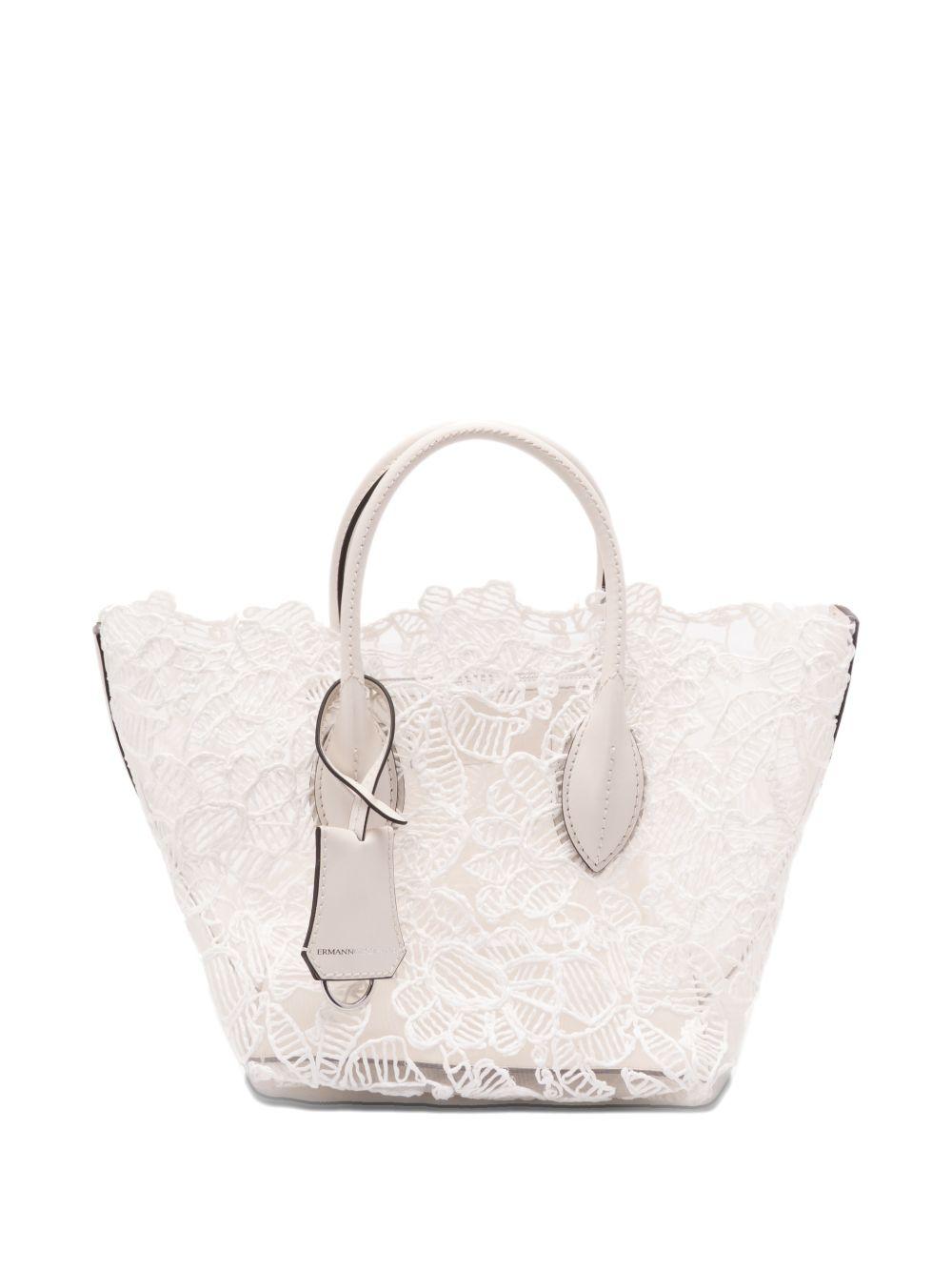 ERMANNO SCERVINO Borsa tote in pizzo floreale bianca con manici superiori