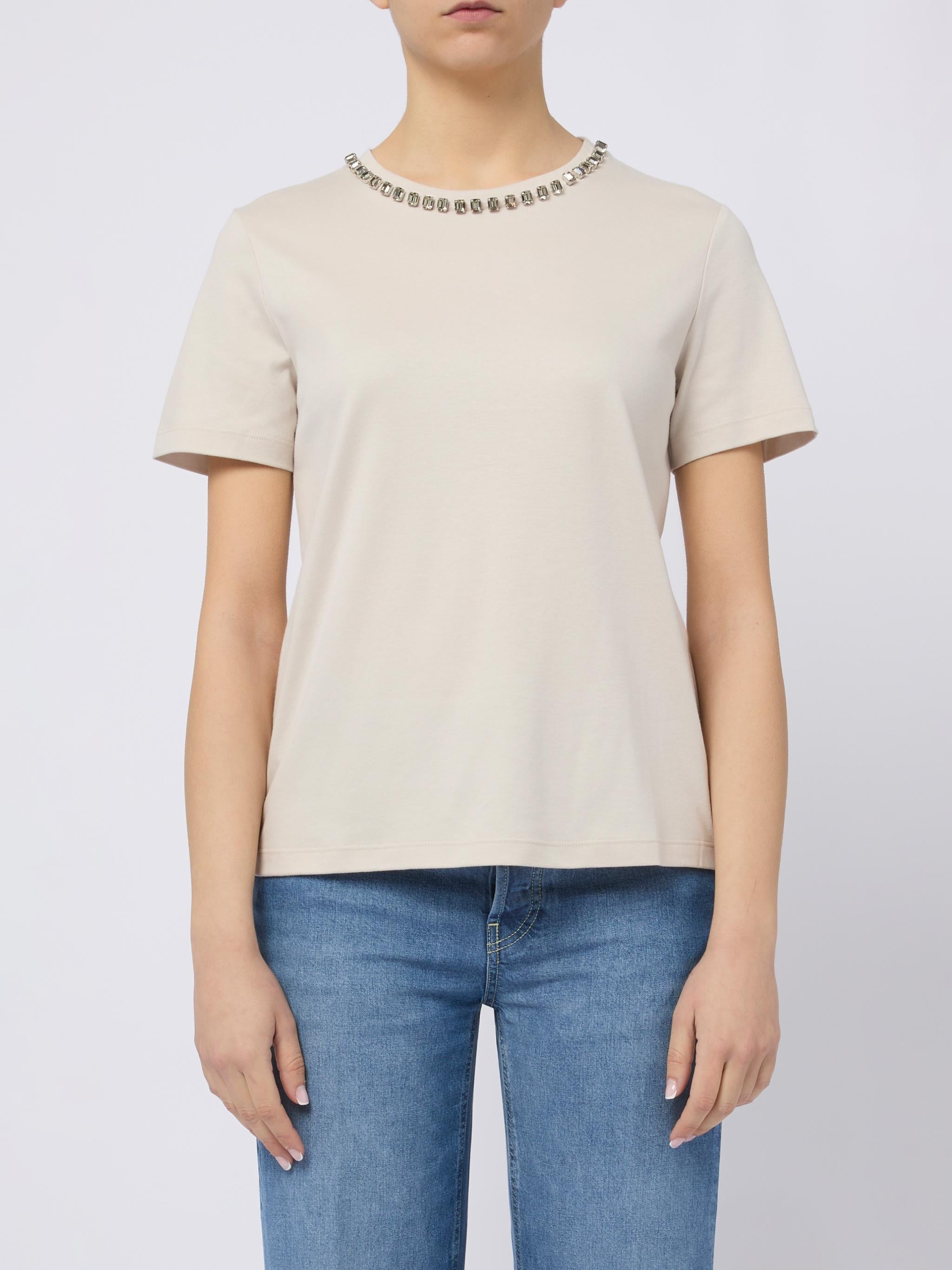 S MAX MARA T-shirt Bingo girocollo con strass biege