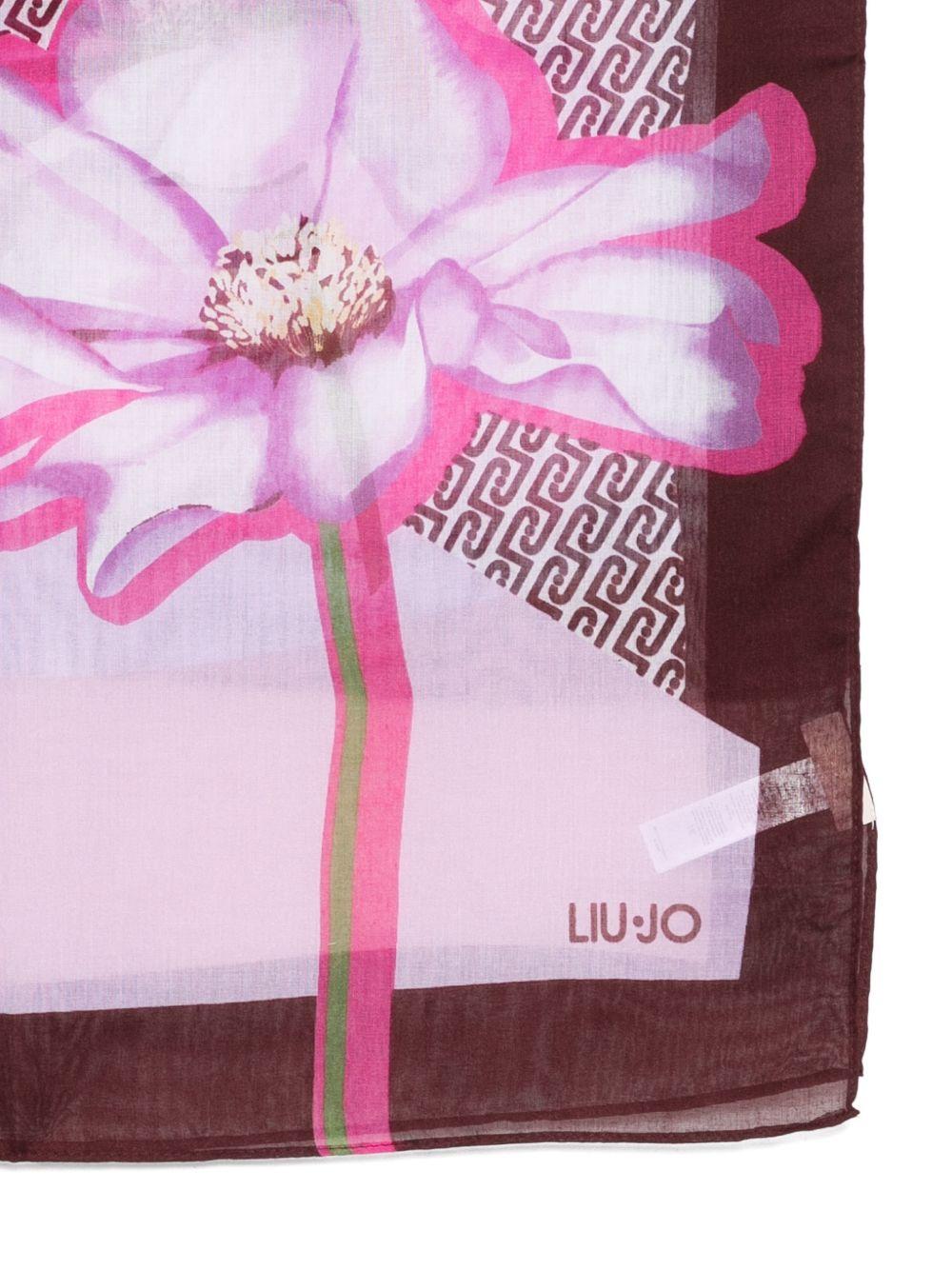 LIUJO Sciarpa foulard rosa e marrone con grafica florelae