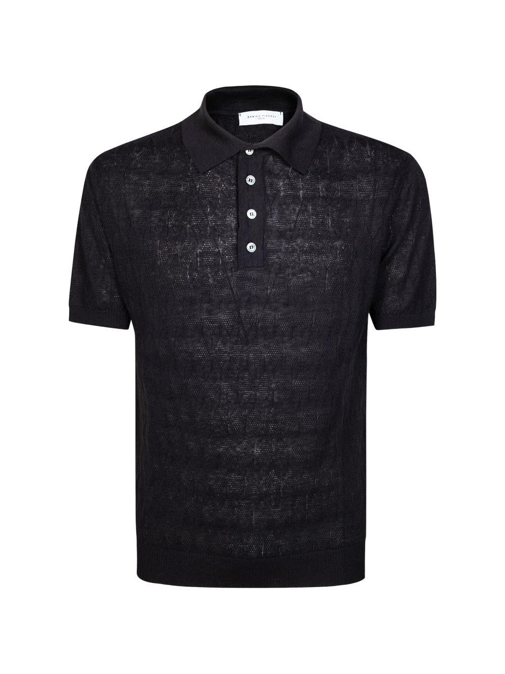DANIELE FIESOLI Polo leggera in lino misto cotone nero