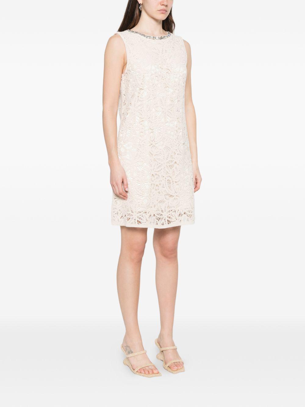 LIUJO Abito corto color panna con ricami in crochet