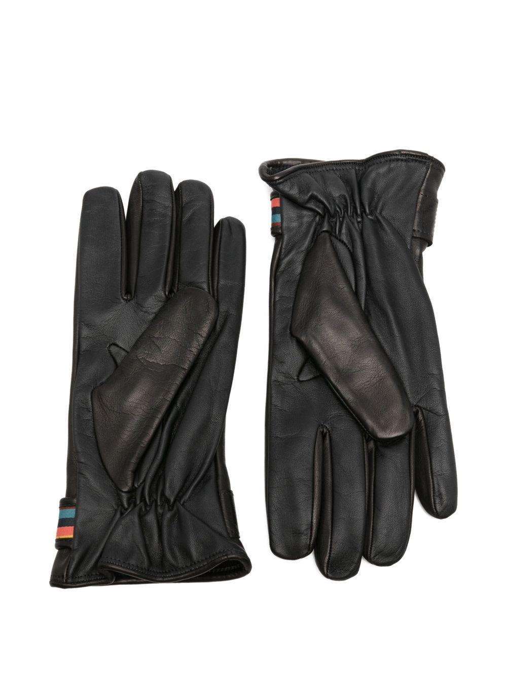 PAUL SMITH Guanti in pelle e lana nera con strisce colorate